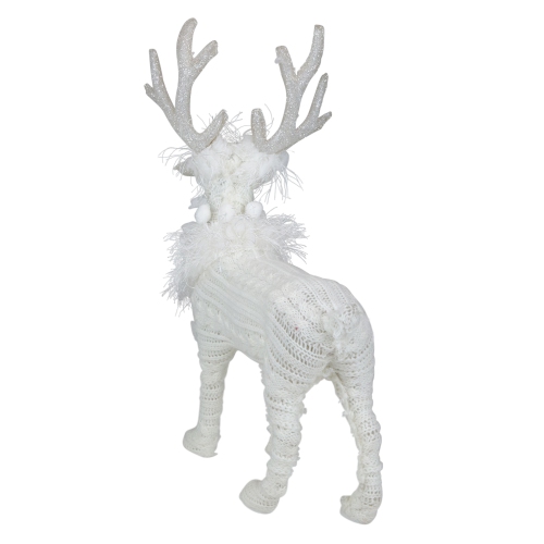 13.5" White Cable Knit Standing Reindeer Christmas Figure