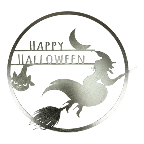 NORTHLIGHT  17" Flying Witch Happy Halloween Wall Sign In Silver