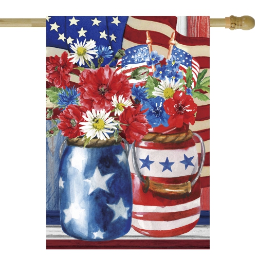 NORTHLIGHT  Patriotic Americana Floral Bouquet Outdoor House Flag 28" X 40"