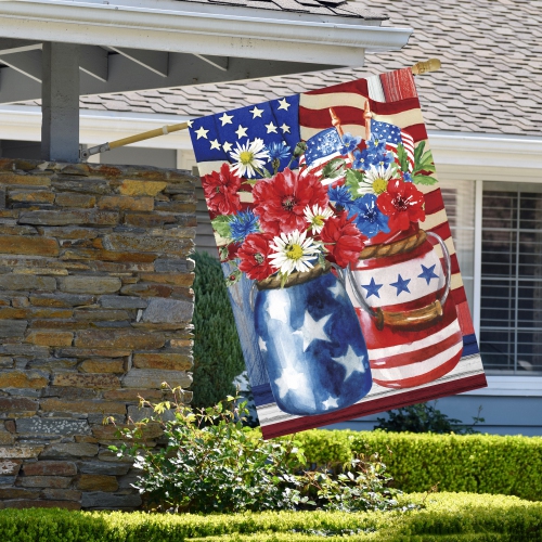 Patriotic Americana Floral Bouquet Outdoor House Flag 28" x 40"