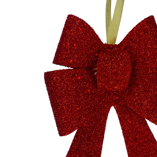 19" LED Lighted Red Tinsel Bow Christmas Decoration