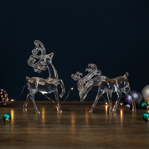 Set of 2 Clear Standing Reindeer Christmas Figurines, 9.25-Inch