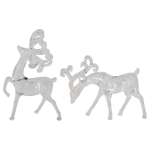 Set of 2 Clear Standing Reindeer Christmas Figurines, 9.25-Inch