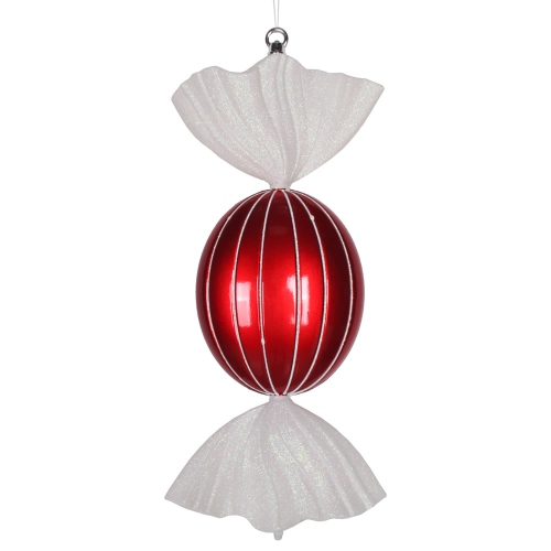 18" Red Wrapped Candy with Iridescent Glitter Shatterproof Commercial Christmas Ornament