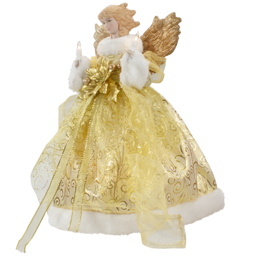 12" Lighted Gold Angel with Wings Christmas Tree Topper - Clear Lights