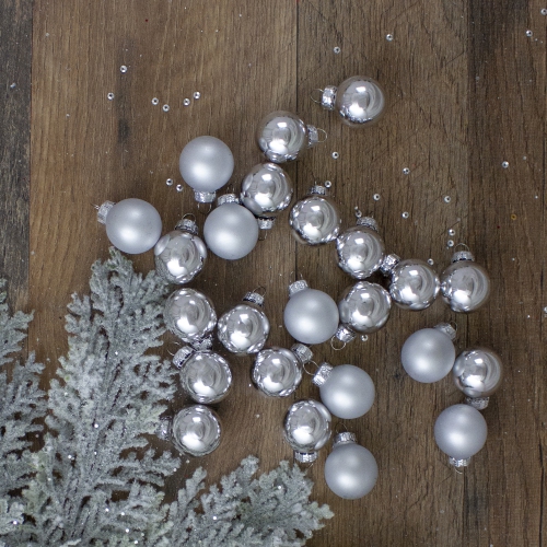 24ct Silver 2-Finish Glass Christmas Ball Ornaments 1"