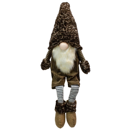 34" Brown and Gray Sitting Christmas Gnome with Striped dangling Legs