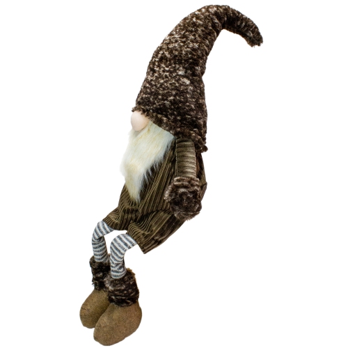 34" Brown and Gray Sitting Christmas Gnome with Striped dangling Legs