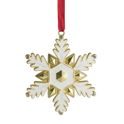 3.5" Gold Brass-Plated Snowflake Christmas Ornament with European Crystals