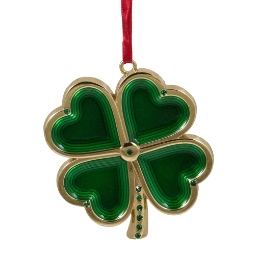 NORTHLIGHT  3.25" And Brass-Plated Shamrock Christmas Ornament With European Crystals In Green