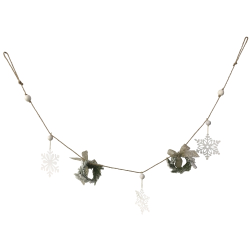 4.75" Snowflake and Frosted Pine Christmas Garland with Wooden Beads - Unlit