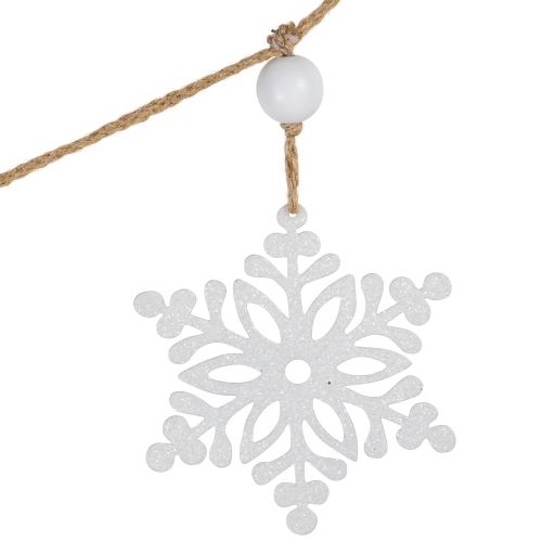 4.75" Snowflake and Frosted Pine Christmas Garland with Wooden Beads - Unlit