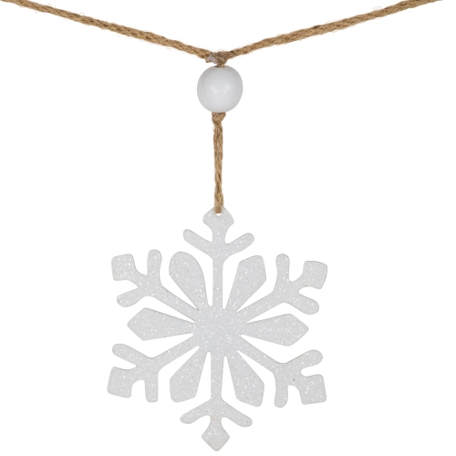 4.75" Snowflake and Frosted Pine Christmas Garland with Wooden Beads - Unlit