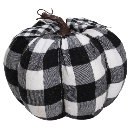 7" Black and White Buffalo Plaid Fall Harvest Tabletop Pumpkin