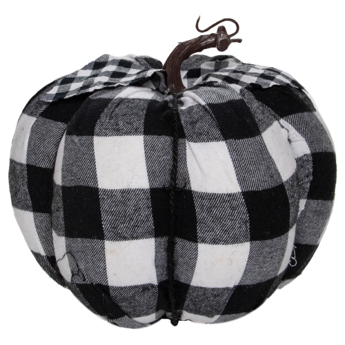 7" Black and White Buffalo Plaid Fall Harvest Tabletop Pumpkin