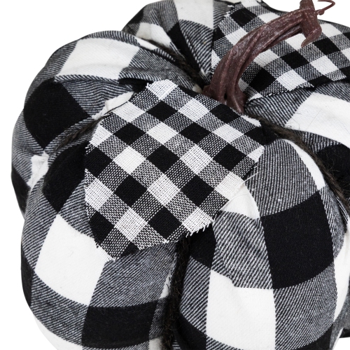 7" Black and White Buffalo Plaid Fall Harvest Tabletop Pumpkin