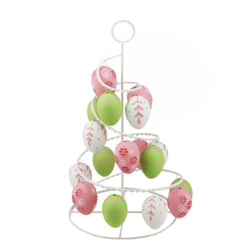 NORTHLIGHT  14.25" Pink, White And Cut-Out Easter Egg Tree Tabletop Decor In Green