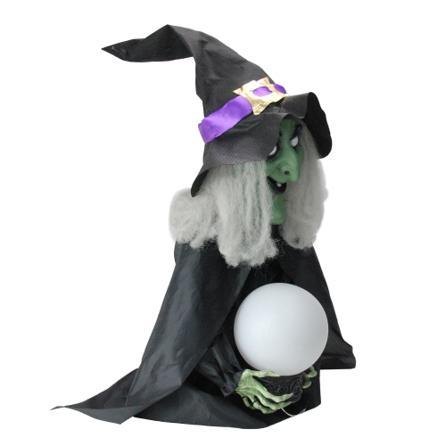 26" Pre-Lit Sitting Fortune Witch with Magic Ball Halloween Decoration