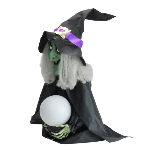 26" Pre-Lit Sitting Fortune Witch with Magic Ball Halloween Decoration