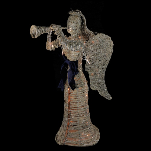 Décoration de Noël extérieure en forme d'ange scintillant, argent lumineux et beige, 4.25 pi, avec décoration de jardin, chausse-pied