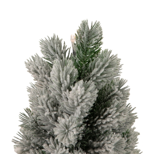 16" LED Lighted Mini Frosted Pine Christmas Tree in Cement Base