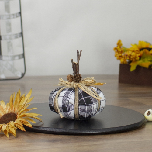 5" Black and White Plaid Fall Harvest Plush Pumpkin