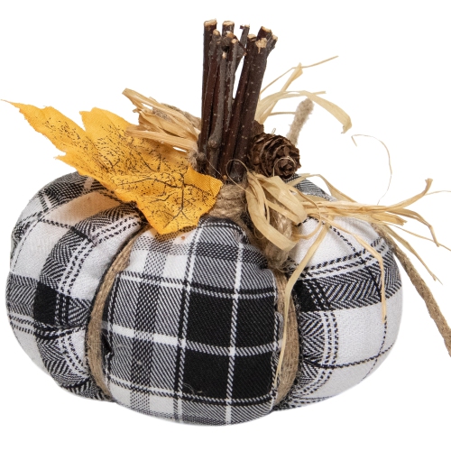 5" Black and White Plaid Fall Harvest Plush Pumpkin