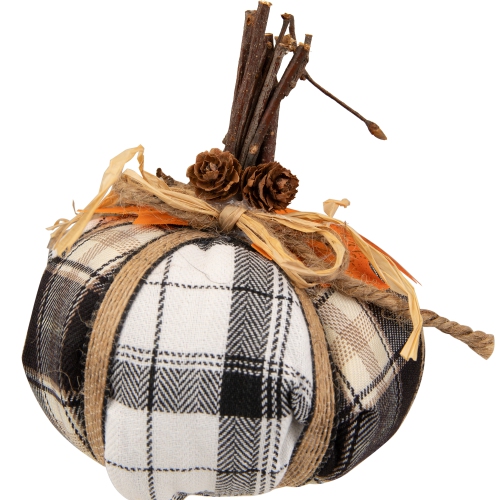5" Black and White Plaid Fall Harvest Plush Pumpkin