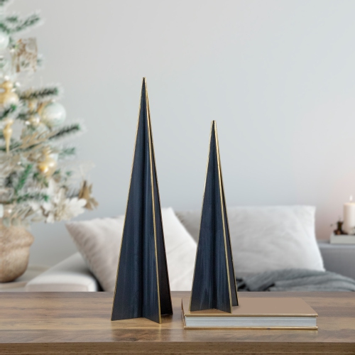 20" Blue and Gold Triangular Christmas Tree Tabletop Decor