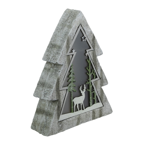 13.5" LED Lighted Tree with Reindeer in the Woods Scene Christmas Decoration