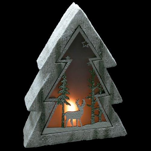 13.5" LED Lighted Tree with Reindeer in the Woods Scene Christmas Decoration