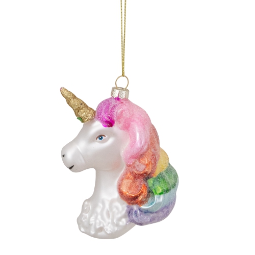 4" Rainbow Unicorn Head Hanging Glass Christmas Ornament