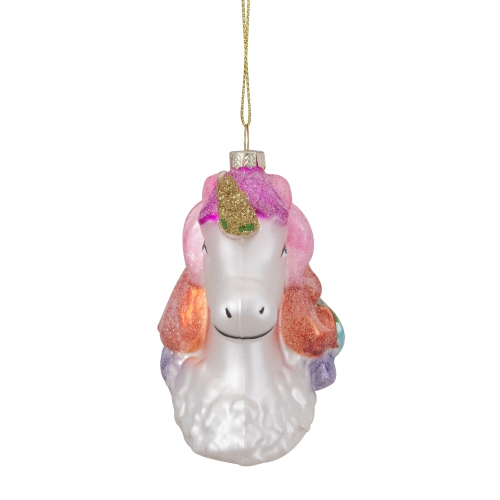 4" Rainbow Unicorn Head Hanging Glass Christmas Ornament