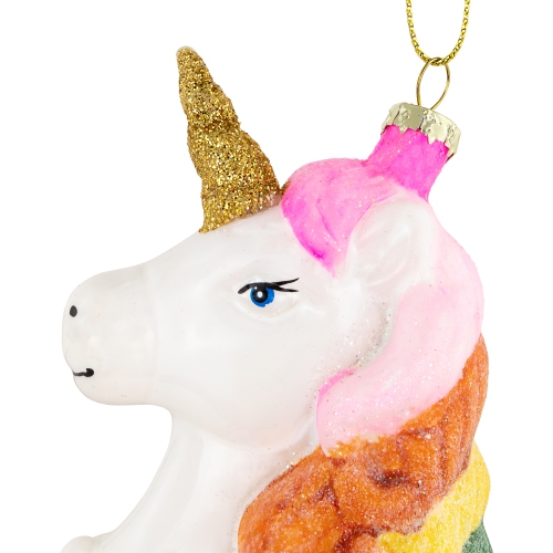 4" Rainbow Unicorn Head Hanging Glass Christmas Ornament