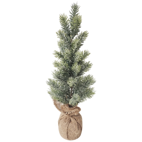 17.5" Icy Frosted Pine Tree in Burlap Base Christmas Decoration