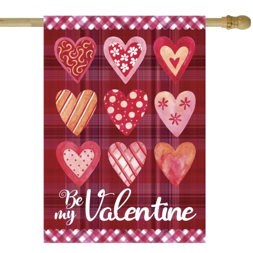 Be My Valentine Plaid and Heart Outdoor House Flag 28" x 40"