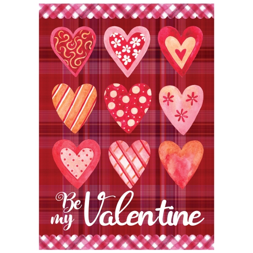 Be My Valentine Plaid and Heart Outdoor House Flag 28" x 40"