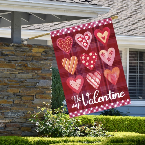 Be My Valentine Plaid and Heart Outdoor House Flag 28" x 40"