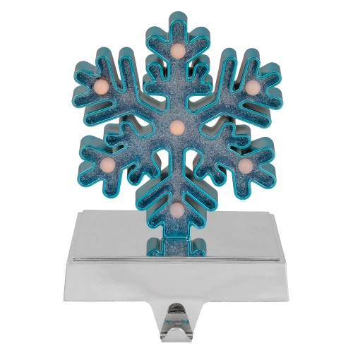 NORTHLIGHT  And Silver Led Lighted Snowflake Christmas Stocking Holder 7" In Blue