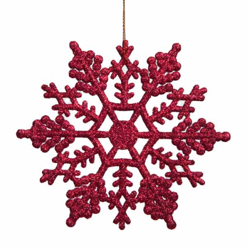24ct Berry Red Glitter Snowflake Christmas Ornaments 4"