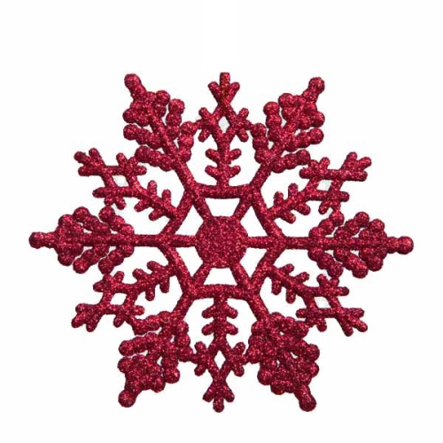 24ct Berry Red Glitter Snowflake Christmas Ornaments 4"