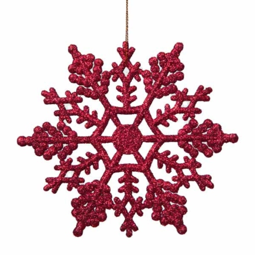 24ct Berry Red Glitter Snowflake Christmas Ornaments 4"