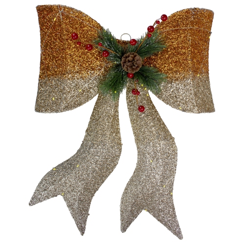 NORTHLIGHT  22" Led Lighted Champagne Gradient Mesh Bow Christmas Decoration In Gold