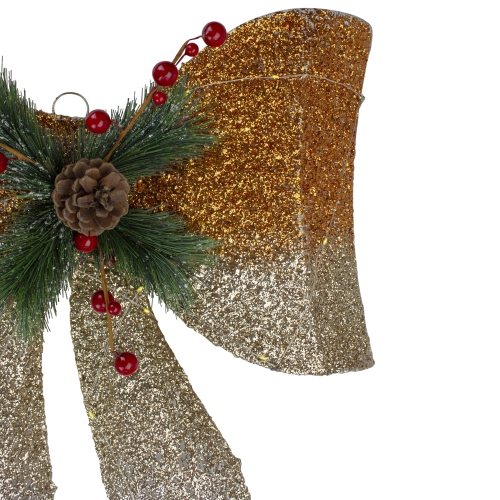 22" LED Lighted Champagne Gold Gradient Mesh Bow Christmas Decoration