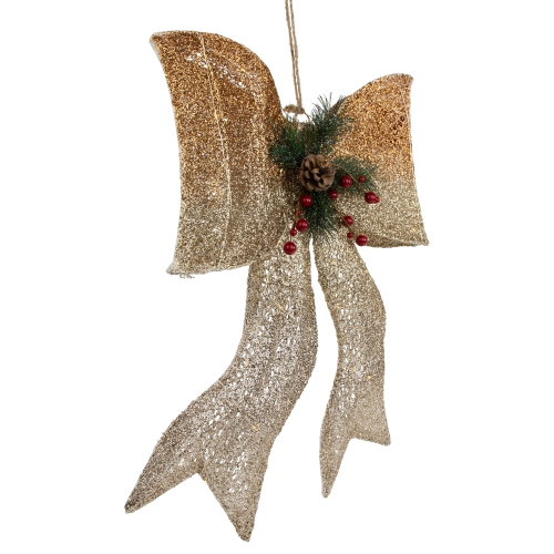22" LED Lighted Champagne Gold Gradient Mesh Bow Christmas Decoration