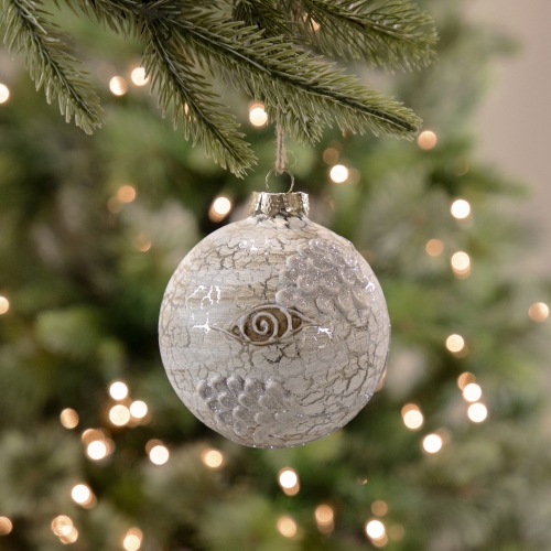 4" Birch Wood and Glitter Pine Cones Glass Ball Christmas Ornament