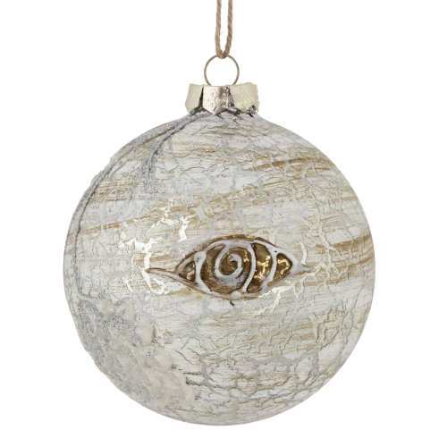 4" Birch Wood and Glitter Pine Cones Glass Ball Christmas Ornament