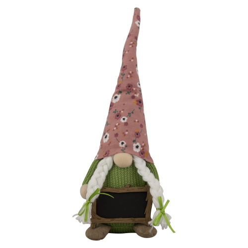 NORTHLIGHT  16" Floral Springtime Gnome With Message Board In Pink