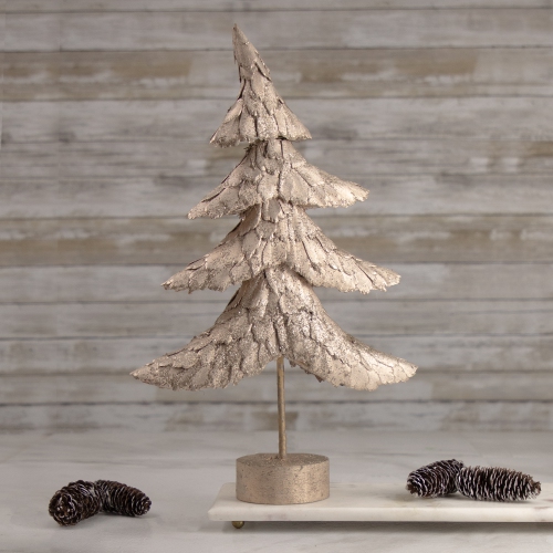 18" Layered Bronze Tree with Wood Base Christmas Decoration