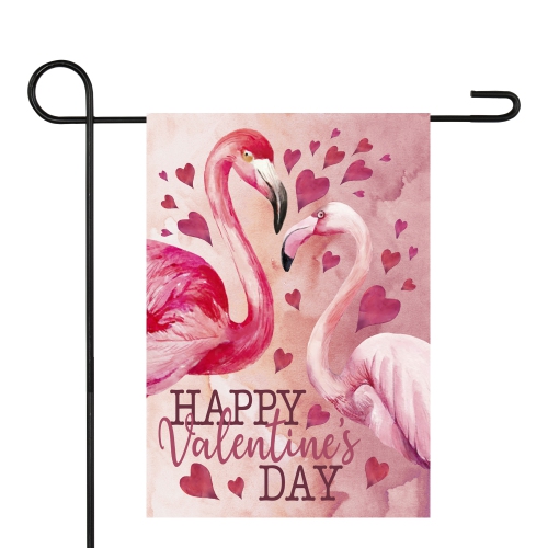 Happy Valentine's Day Flamingo Outdoor Garden Flag 12.5" x 18"
